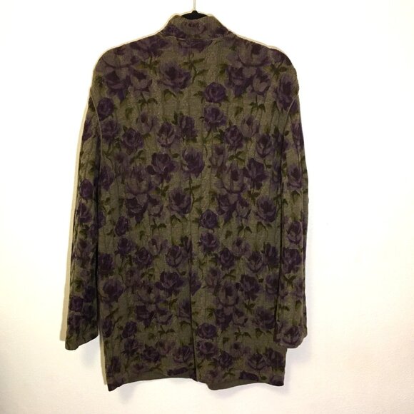 Vintage 80s Ungaro Italian Knit Button Front Cardigan Beautiful Floral Roses (2) - Picture 8 of 16